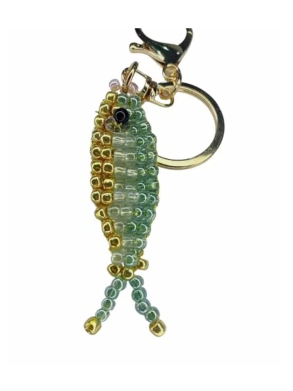Handmade Beaded Fish Bag Charm Gold Plated Lobster Clasp Purse Keychain